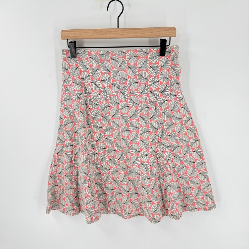 Anthropologie Y2K Elevenses Skirt Pink Size 10 Leaf Print A-Line Boho Casual